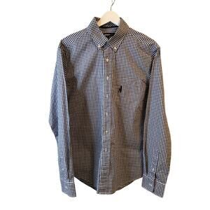 JOHNNIE-O NAVY CHECKERED BUTTON DOWN LONG SLEEVE SHIRT SIZE S